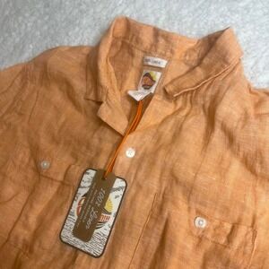 NWT‎ C&C California men's Orange 100% linen short sleeve button up beach summer